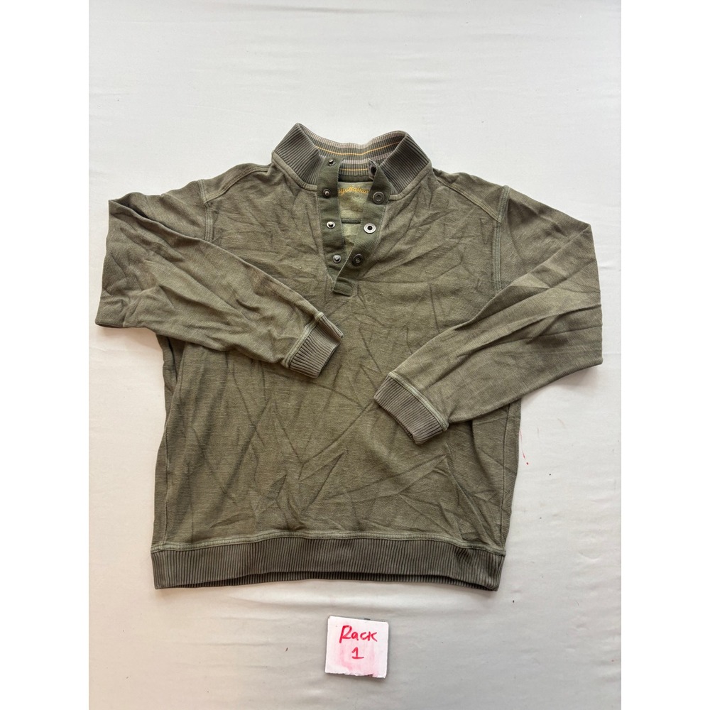 Tommy Bahama Mens Green Cotton Snap Mock Neck Pullover Sweatshirt Size M